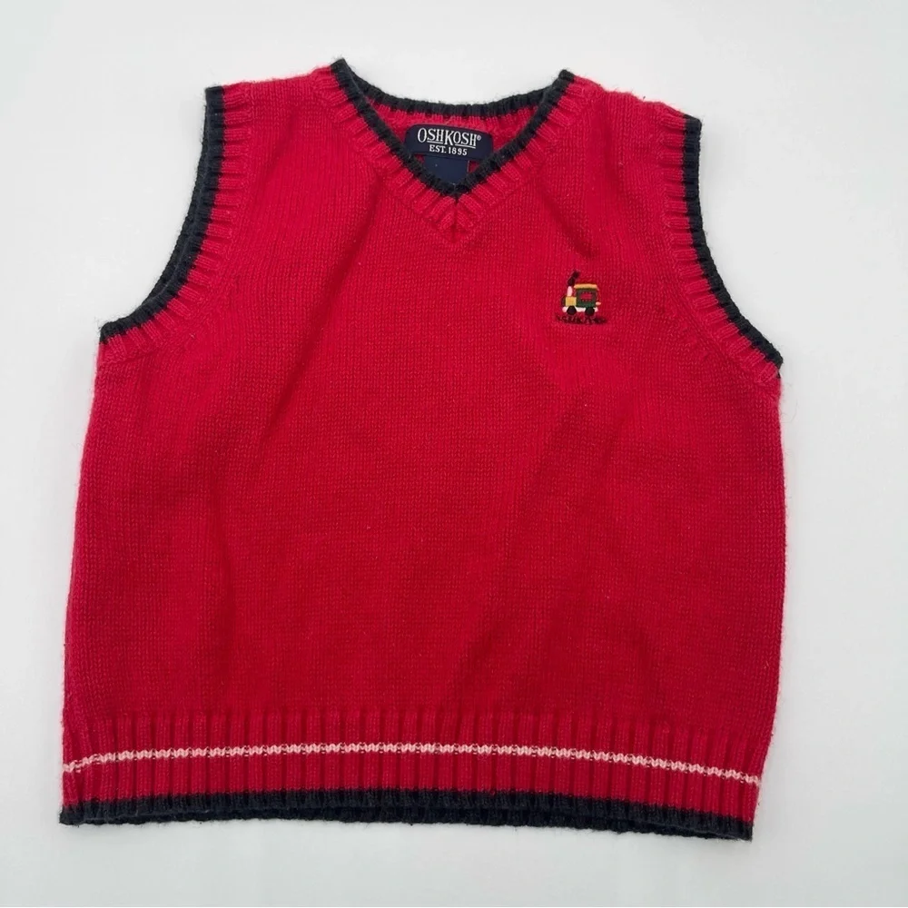 Vtg Oshkosh Toddler Boys Size 12 mos Black Corduroy Train Pants w/Sweater Vest